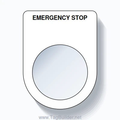 22mm Ring Tag – EMERGENCY STOP, Single-Line Slim, Black on White ...