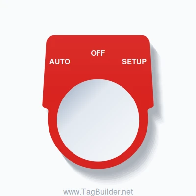 30mm Ring Tag – AUTO OFF SETUP, Three-Line Harmony 9001K, White on Red ...